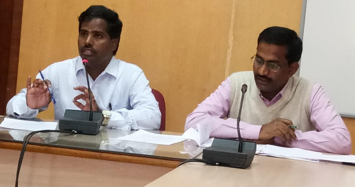 Additional Deputy Commissioner Dr Kumar speaks at a meeting in Chikkamagaluru.