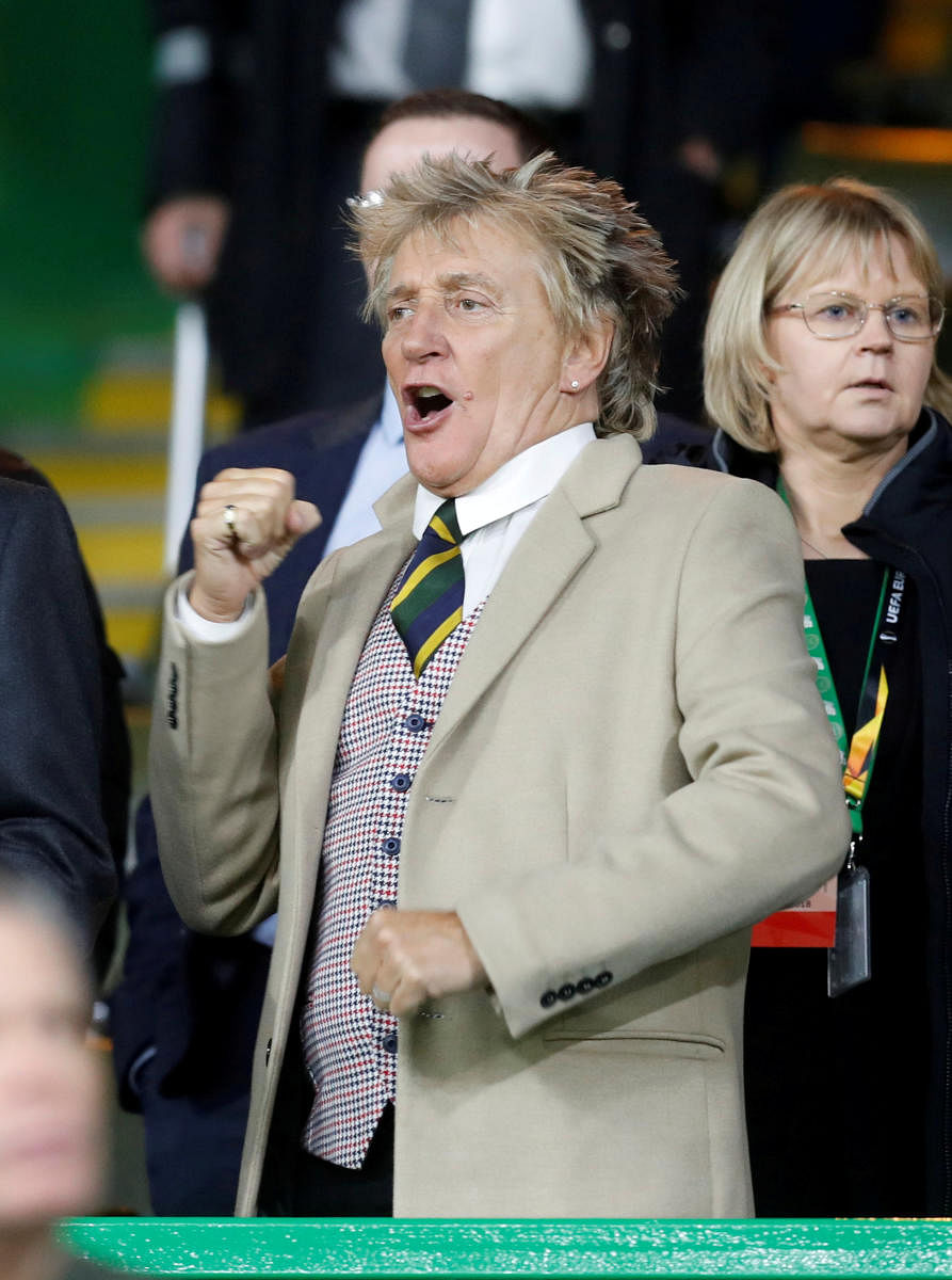 Rod Stewart reacts in the stands during a football match. (Reuters Photo)