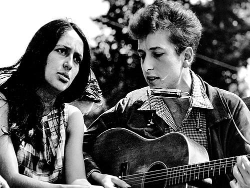 Troubled tunes Singer Joan Baez with a young Bob Dylan.