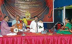 Artists rendering vocal recital in Mysore. Dh photo