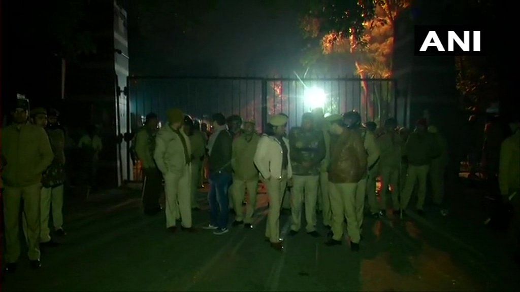 Heavy police presence at the main gate of Jawaharlal Nehru University. (ANI photo)