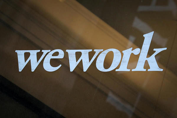 The WeWork logo is displayed on the entrance of a co-working space in New York City, New York U.S., January 8, 2019. (Reuters photo)