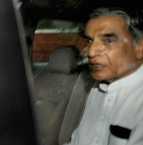 Former Railways Minister Pawan Kumar Bansal leaves after CBI questioned him in connection with the bribery case, in New Delhi on Tuesday. PTI Photo
