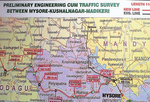 A map of preliminary engineering cum traffic survey between Mysore-Kushalnagar-Madikeri. DHNS