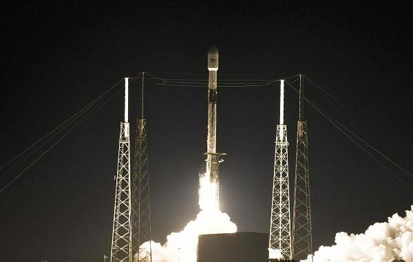 Cape Canaveral Air Force Station: A SpaceX Falcon 9 rocket lifts off from Cape Canaveral Air Force Station, Fla., Monday evening, Jan. 6, 2020. The rocket is carrying 60 Starlink communications satellites. (AP/PTI Photo)