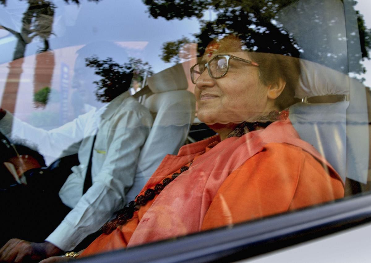 BJP MP Pragya Thakur leaves Parliament House during the ongoing Winter Session, in New Delhi, Friday, Nov. 29, 2019 (PTI Photo)