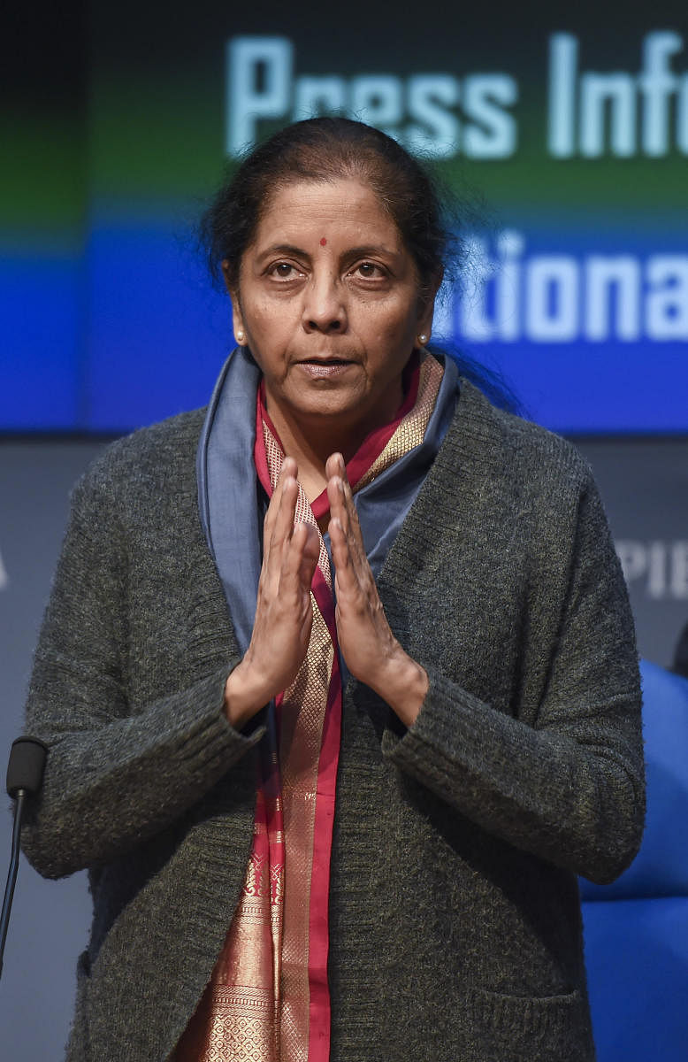 Financial Minister Nirmala Sitharaman during a press conference regarding the launch of the national infrastructure pipeline. (PTI Photo)