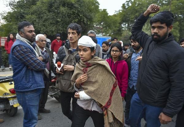JNU student union (JNUSU) President Aishe Ghosh leaves after speaking during a press conference in New Delhi, Monday, Jan. 6, 2020. (PTI photo)