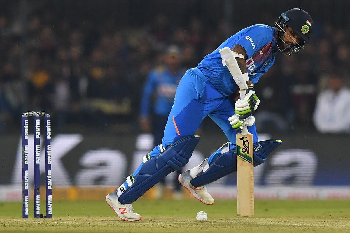 The hosts rode a 71-run opening stand between KL Rahul, who hit 45, and Shikhar Dhawan, who made 32, to chase down their target of 143 in 17.3 overs and take a 1-0 lead in the three-match series after the first match was rained off. Photo/AFP