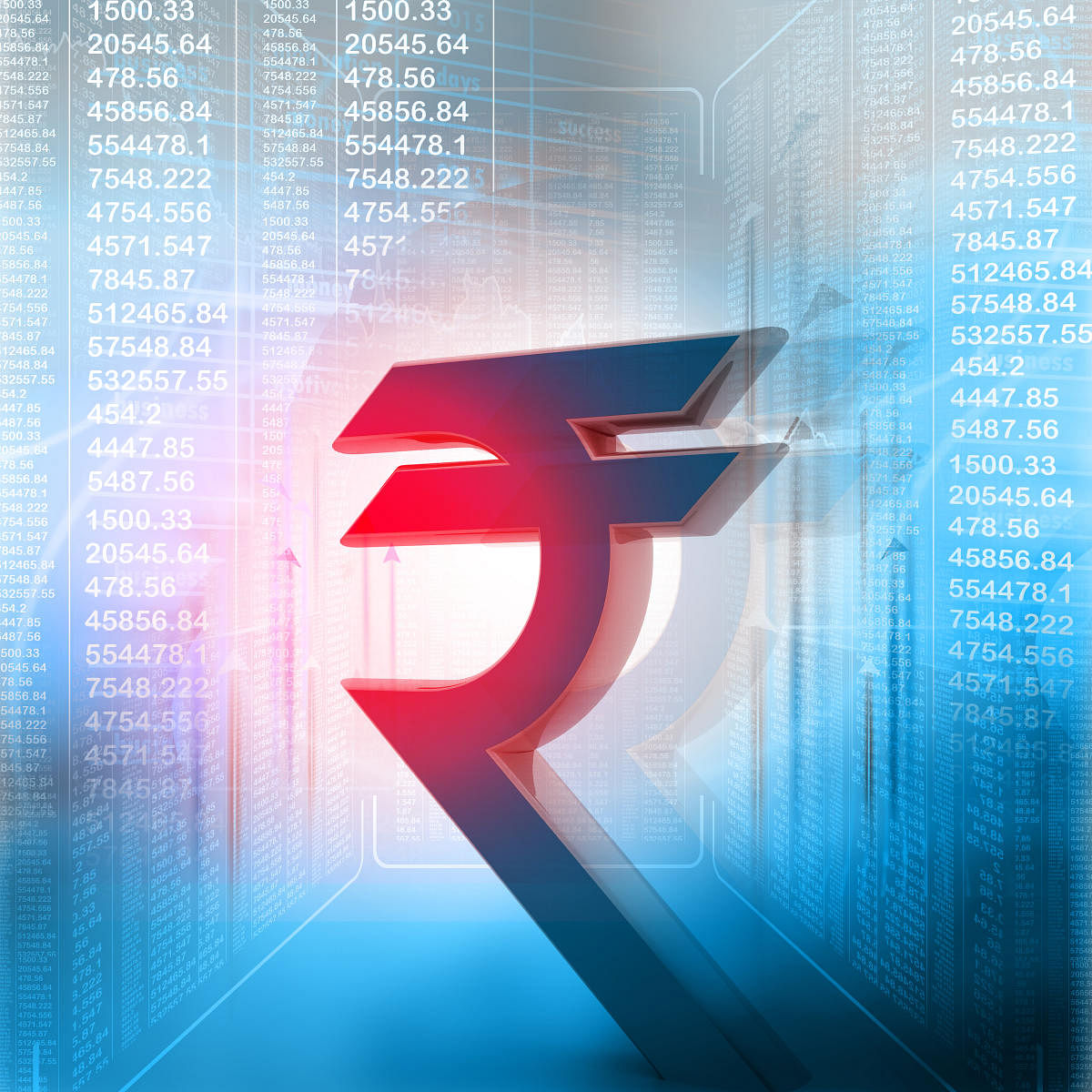 Indian rupee symbol in business background (Getty images)