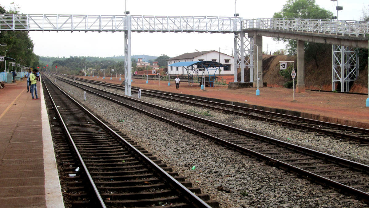 The Konkan Railway line at the Kumta station, Uttara Kannada.