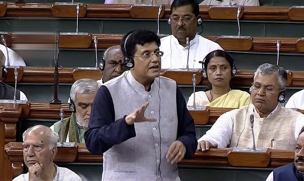 The sources in the ministry said that Railway Minister Piyush Goyal has already approved the creation of the Member (Safety) post. In photo: Finance Minister Piyush Goyal speaks in the Lok Sabha, in New Delhi on Friday, Aug 3, 2018. (LSTV Grab via PTI)