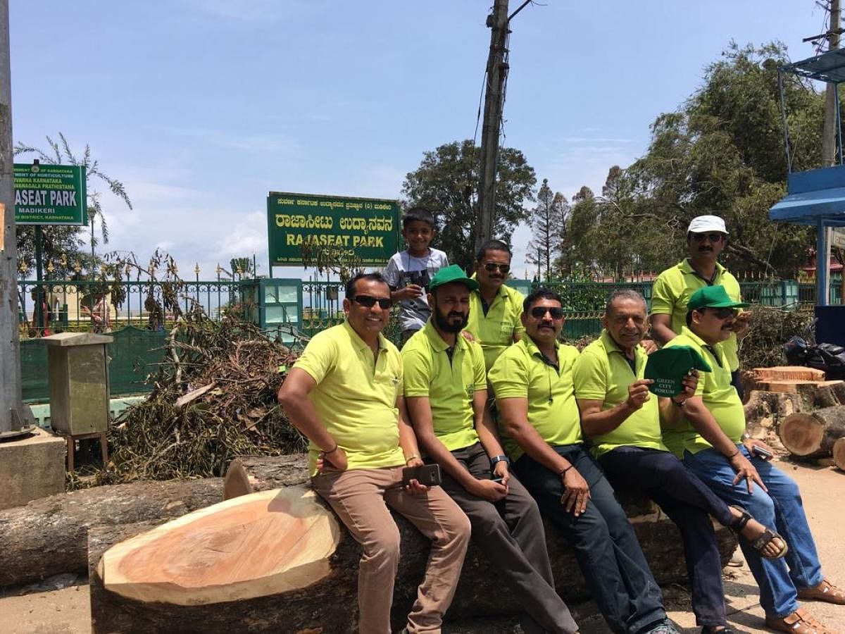 Opposing the felling of trees, activists of the Green City Forum staged a protest at Raja Seat on Wednesday.