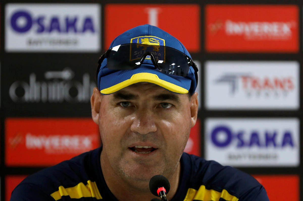 Sri Lanka's cricket coach Mickey Arthur speaks during a news conference. (REUTERS photo)
