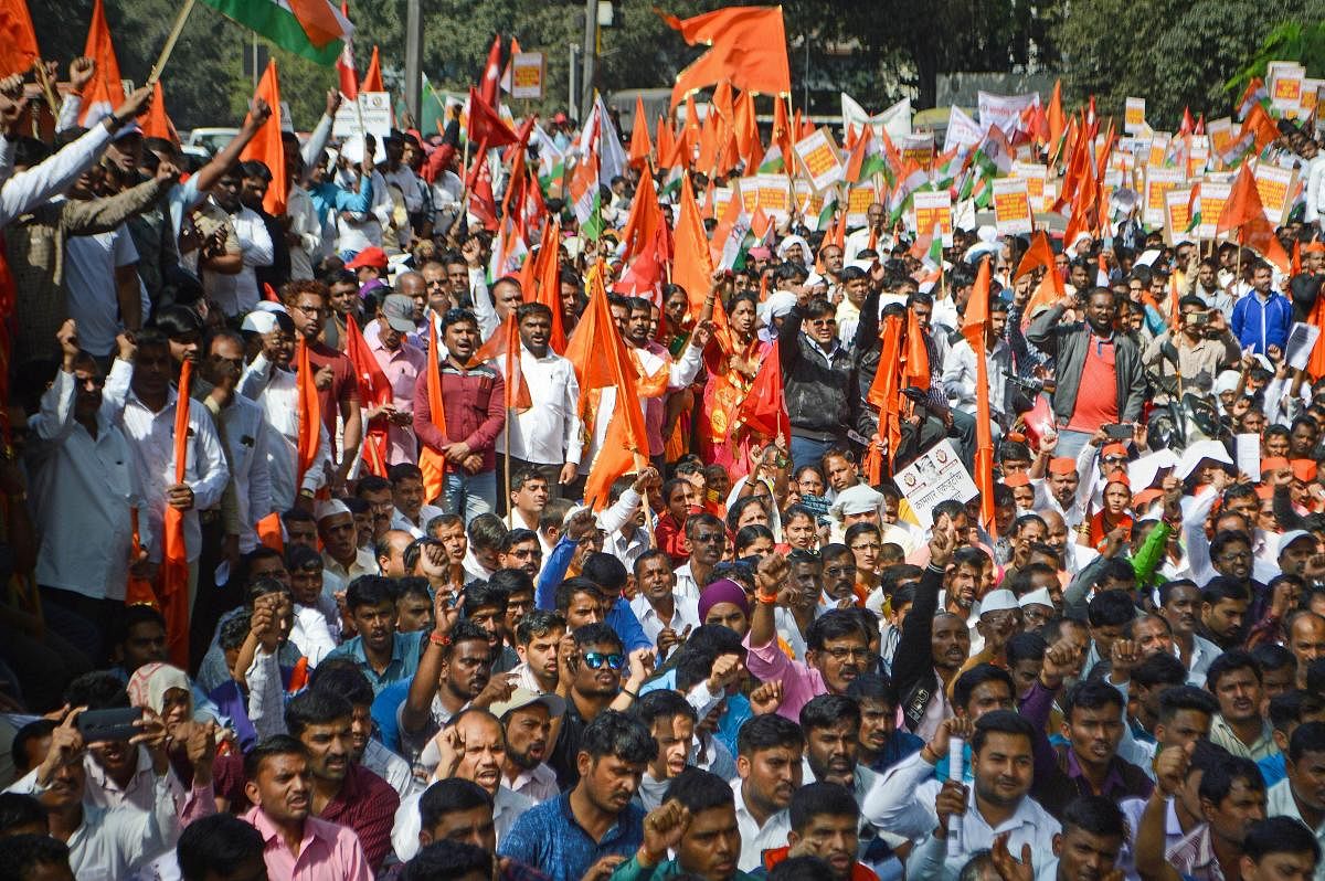 Members of various trade unions stage a protest against the Union government during their nationwide strike. (PTI Photo)
