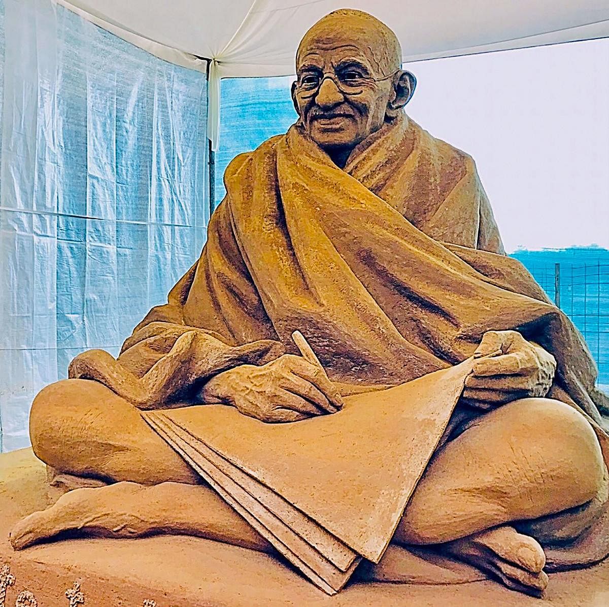 Sand art of Mahatma Gandhi. (PTI Photo) 