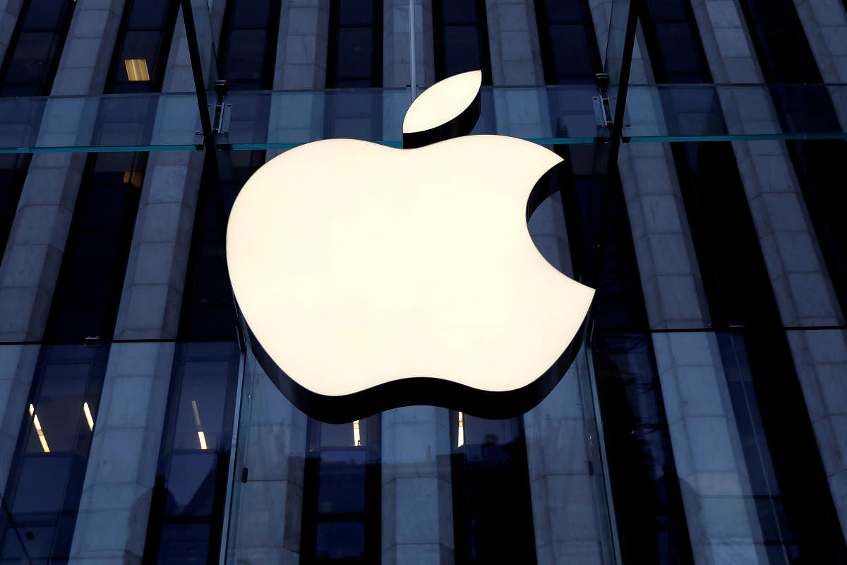 The Apple Inc. logo is seen hanging at the entrance to the Apple store on 5th Avenue in New York. (Credit: Apple)