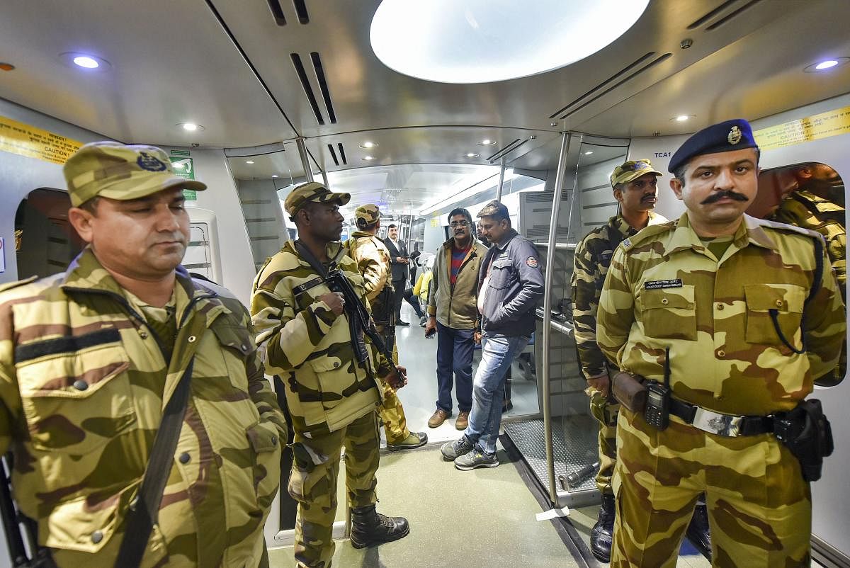 CISF inside Delhi metro train coaches. (PTI Photo)