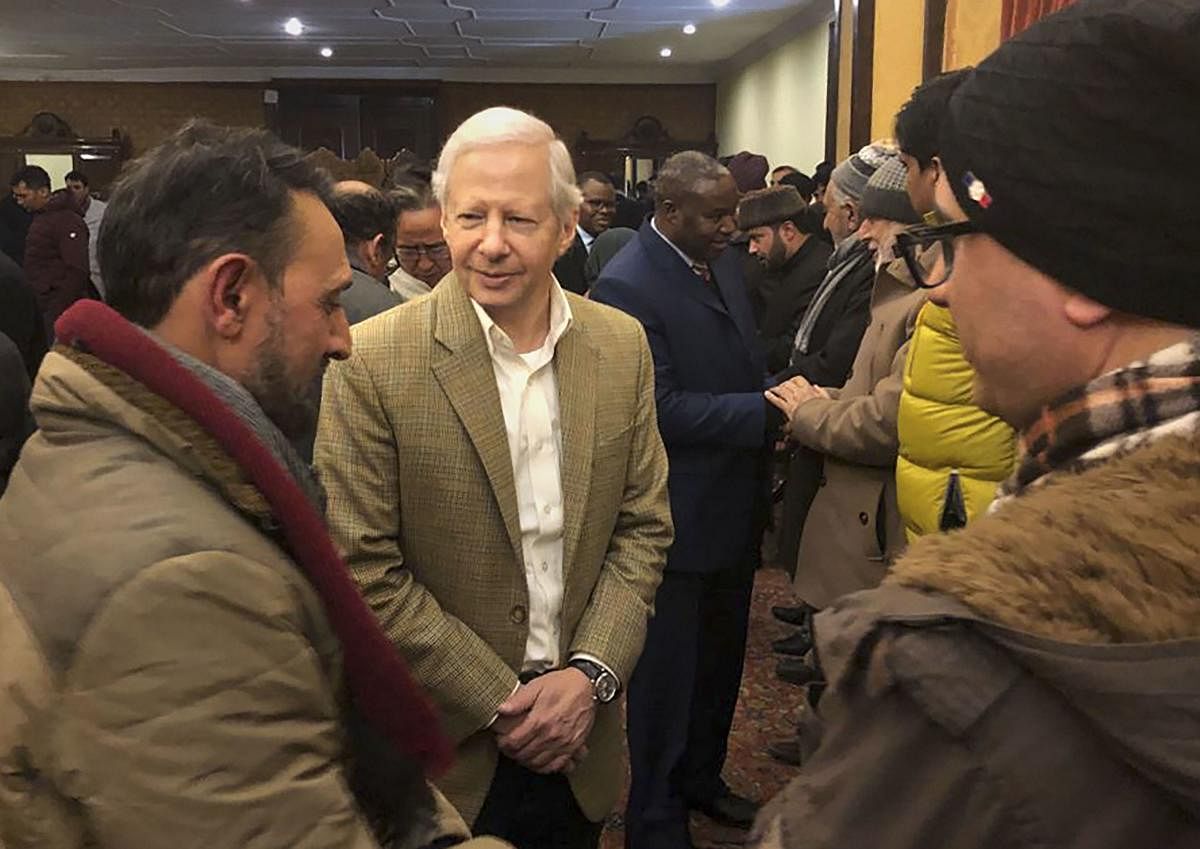 US envoy to India Kenneth I Juster and other diplomats meet with civil society members during their visit to Kashmir, in Srinagar. (PTI Photo)