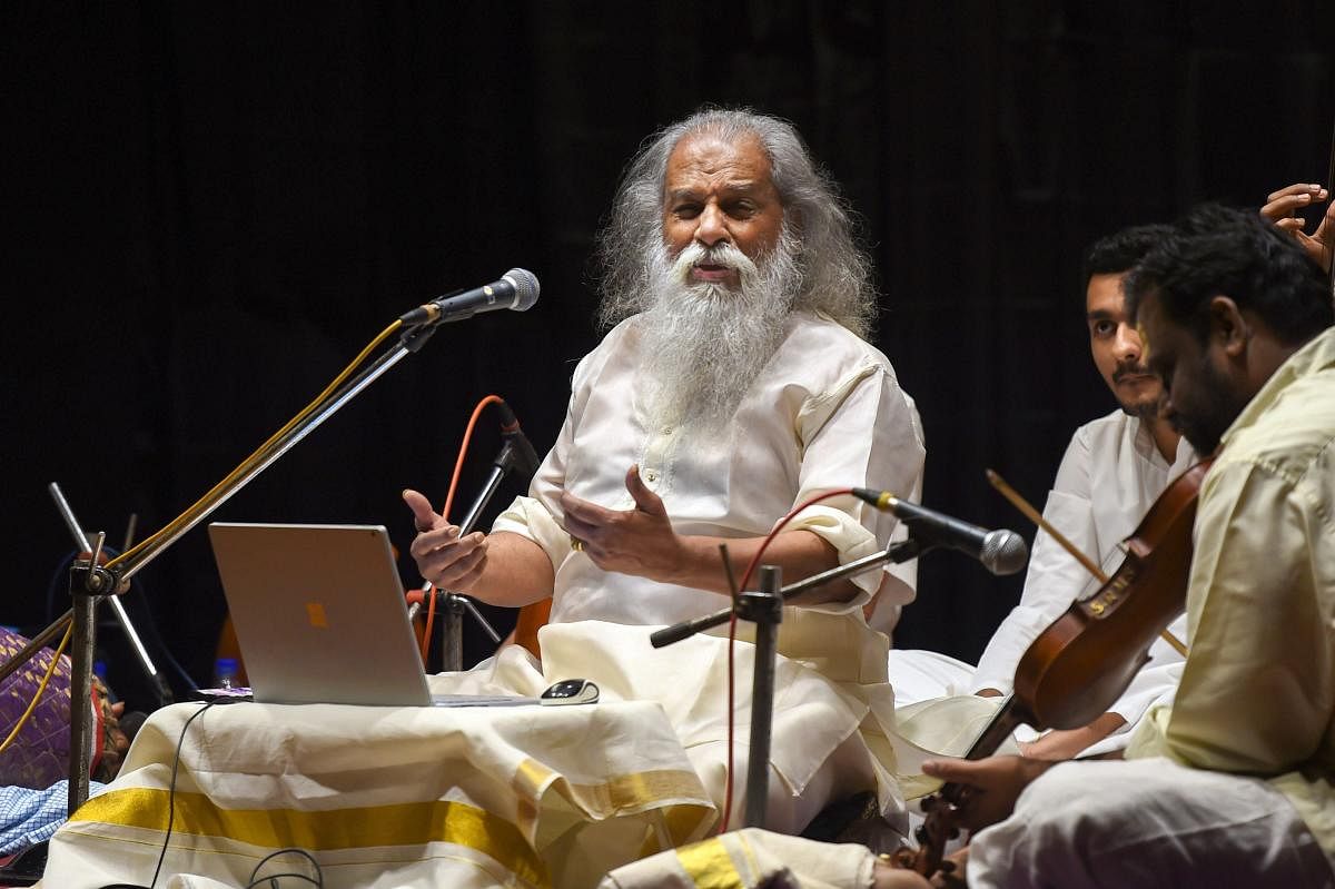 Playback singer K J Yesudas during a concert on the occasion of Tamil month 'Margazhi' music season, in Chennai, Thursday, Jan.03, 2019. (PTI Photo)