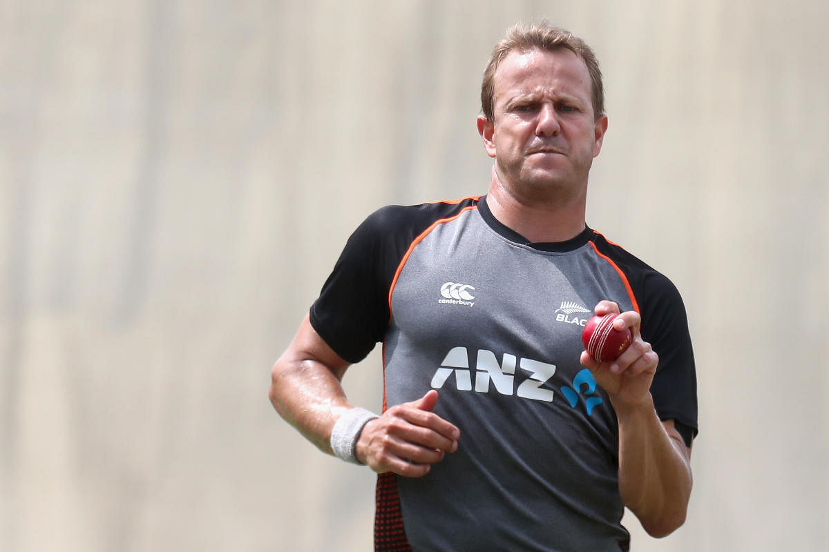 New Zealand cricketer Neil Wagner bowls during a training session on the eve of the third cricket Test match between Australia and New Zealand in Sydney on January 2, 2020. (AFP Photo)