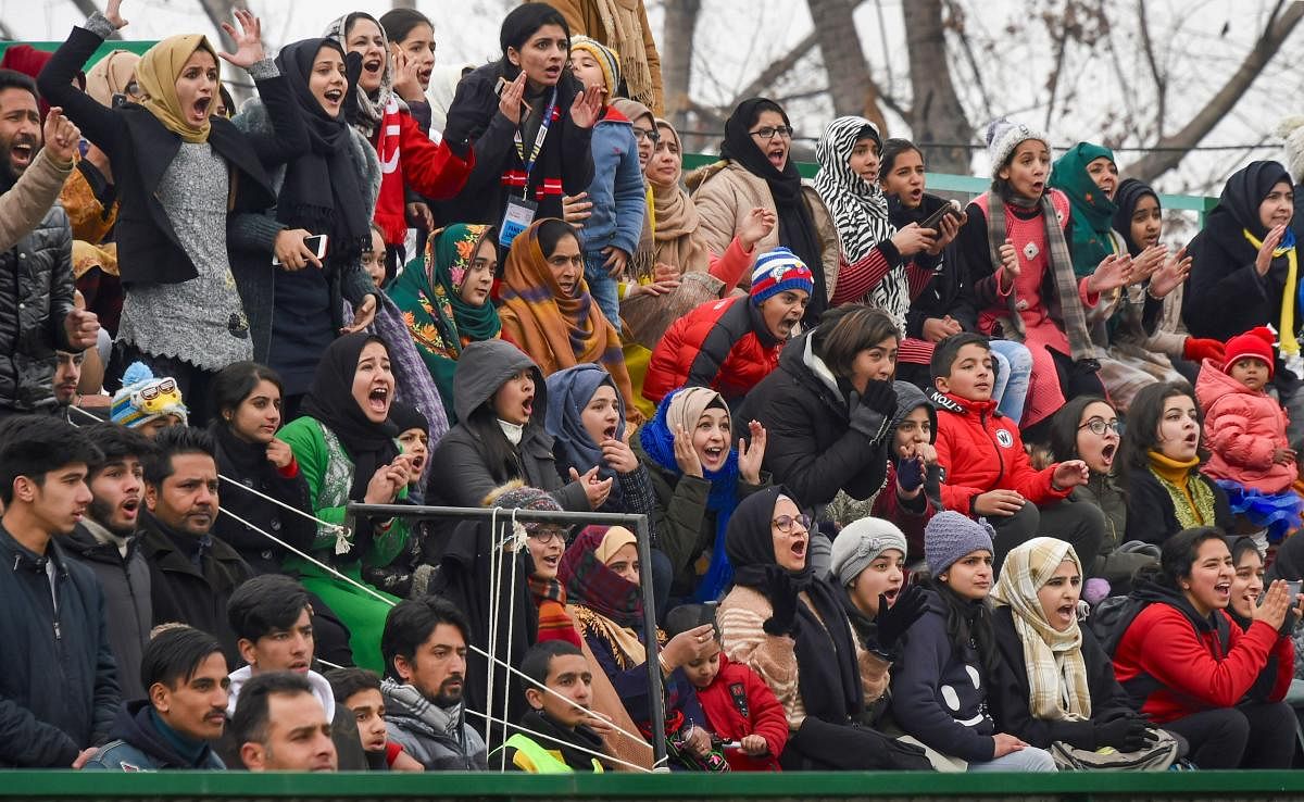 Real Kashmir FC supporters react during I-League match in Srinagar. (PTI Photo)