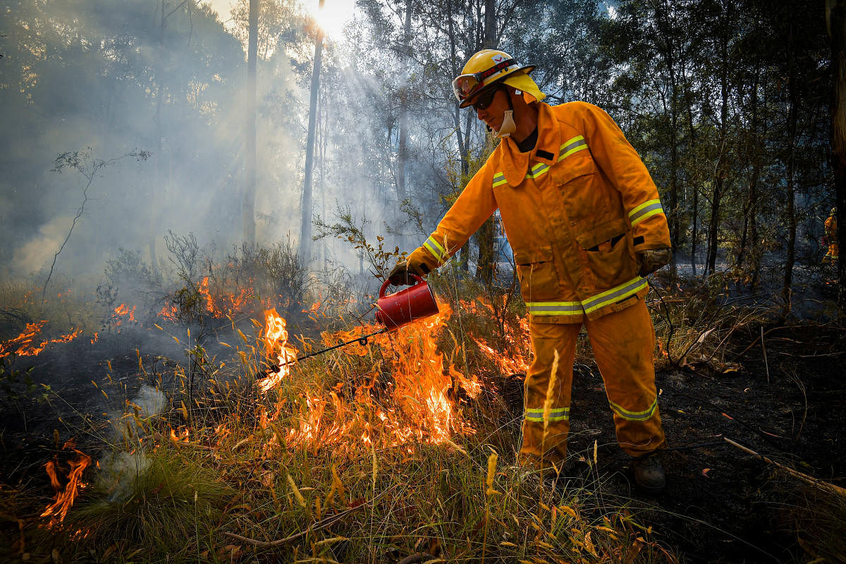 Country Fire Authority (CFA) strike teams performing controlled burning west of Corryong, Victoria, Australia. (REUTERS photo)