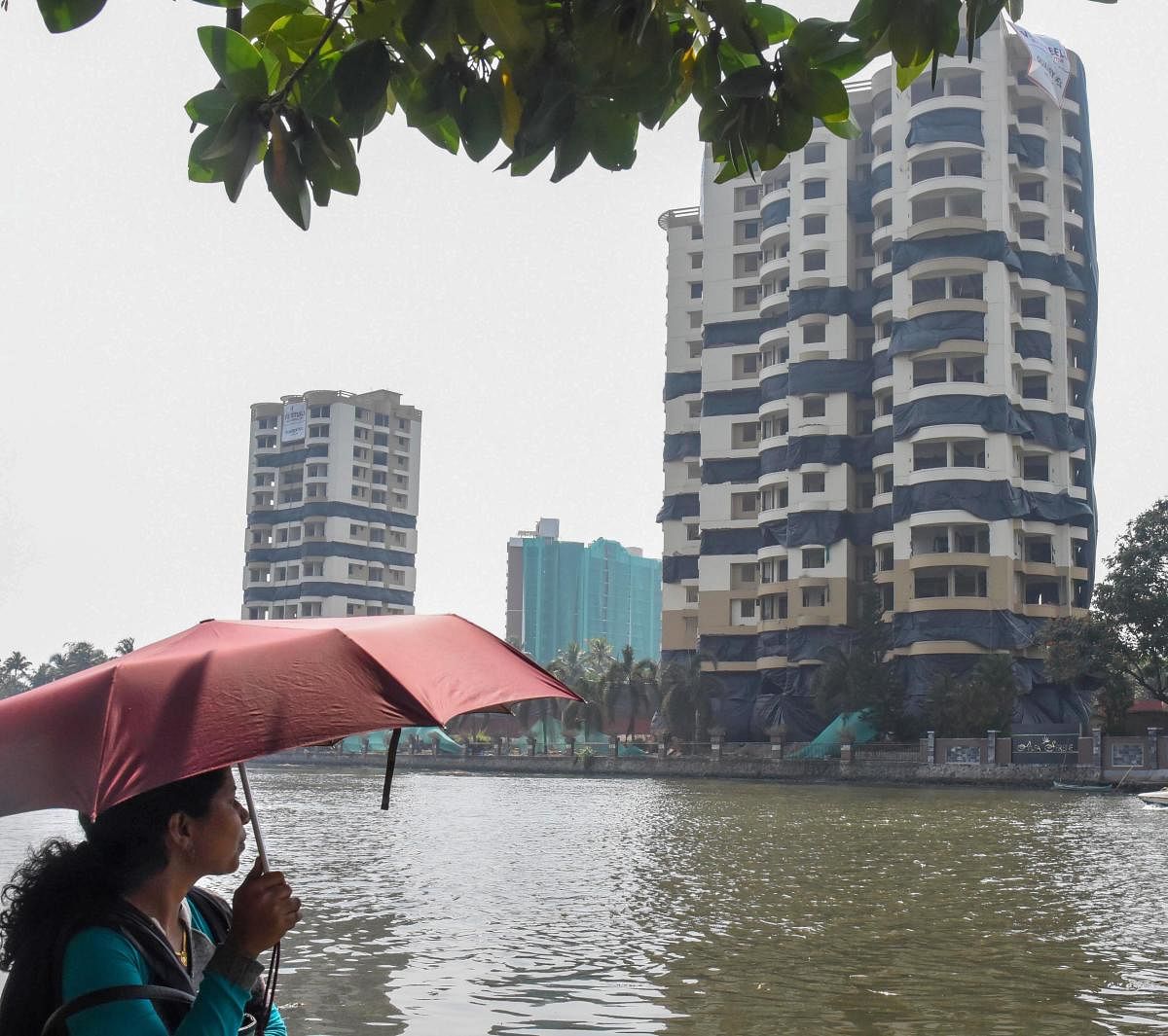 A view of the twin-tower flats at Alfa Serene complex which would be demolished January 11, at Maradu in Kochi. (Credit: PTI)