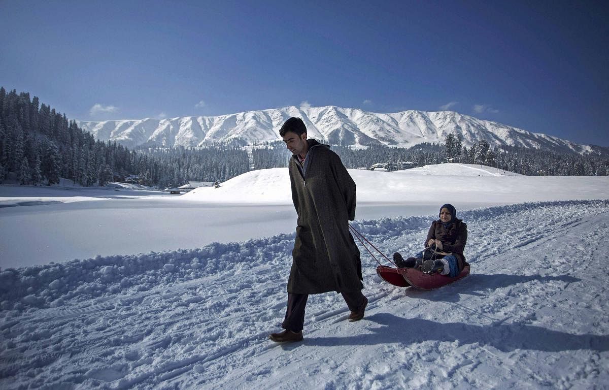 Gulmarg recorded a low of minus 13 degrees Celsius and its maximum temperature also remained below zero mark at 1.8 degrees Celsius. (PTI Photo)
