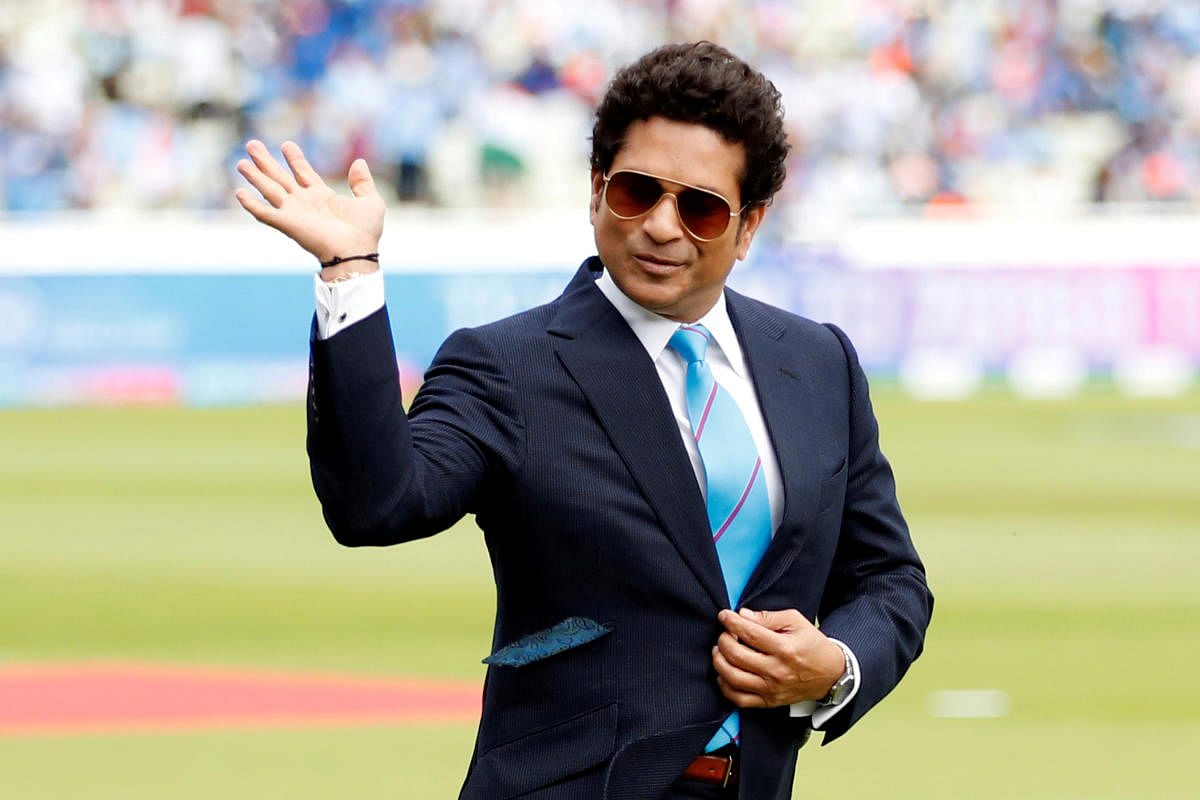Sachin Tendulkar on the pitch before the match of England v India in ICC Cricket World Cup June 30, 2019. Reuters photo