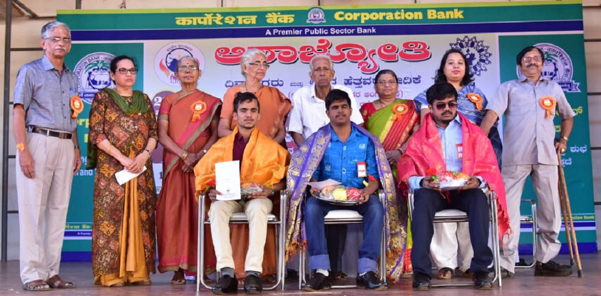 Visually challenged youth Gururaj, Nithyananda and Pradeep, who had topped the Mangalore University's BSW examinations, were felicitated during the 22nd 'Vishishtarigagi Vishishta Mela' organised at Canara High School Grounds (main) in Dongerkeri on Sunda