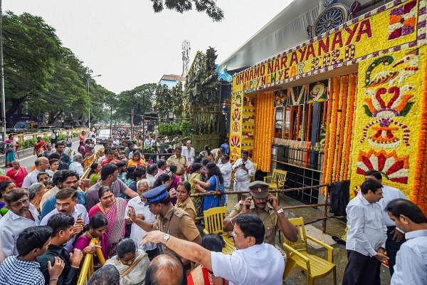 People visit Tirupati Devasthanam on the occasion of New Year 2020 in Chennai Wednesday, Jan. 1, 2020. (PTI Photo)