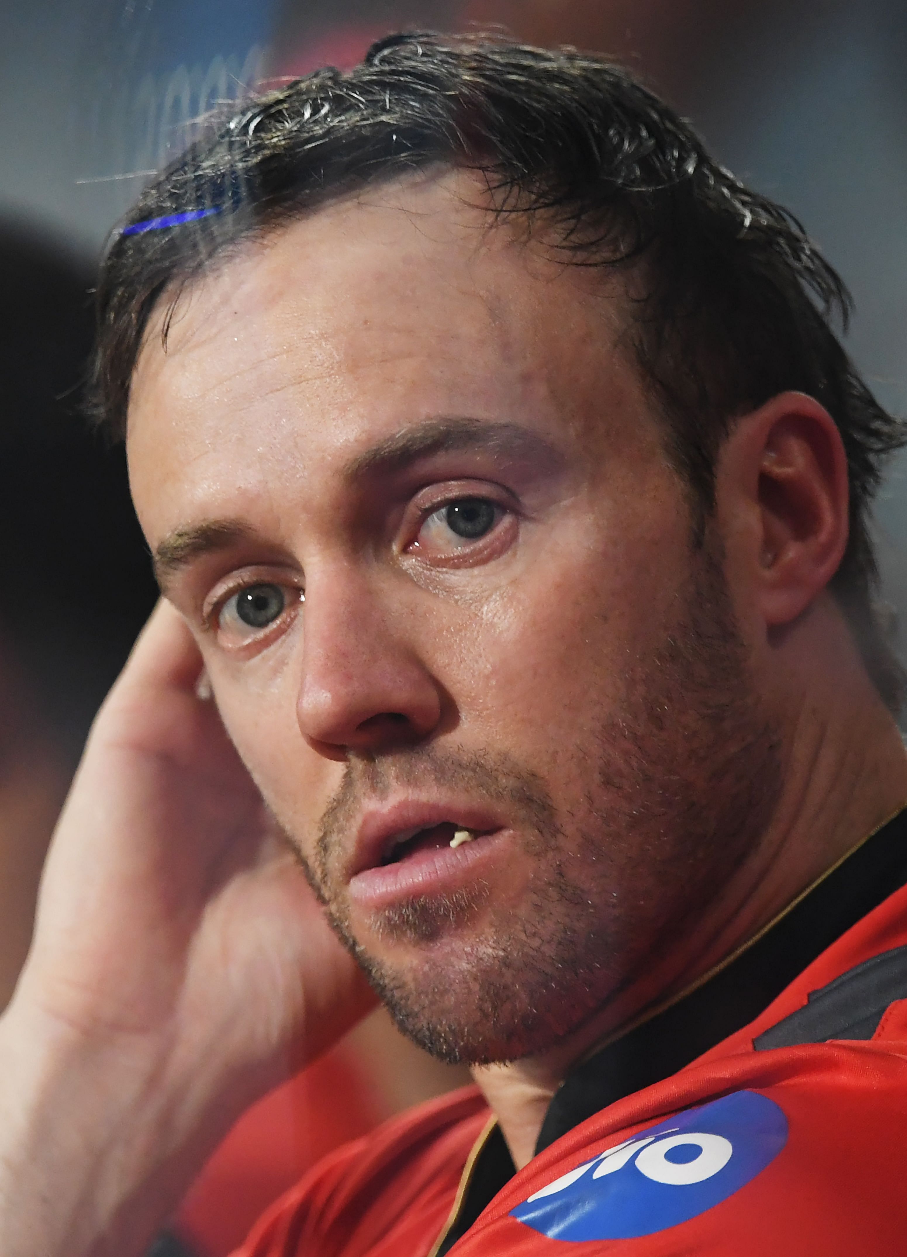  In this file photo taken on April 24, 2017 Royal Challengers Bangalore cricketer AB de Villiers reacts during the 2017 Indian Premier League (IPL) Twenty20 cricket match between Kolkata Knight Riders and Royal Challengers Bangalore. (AFP Photo)