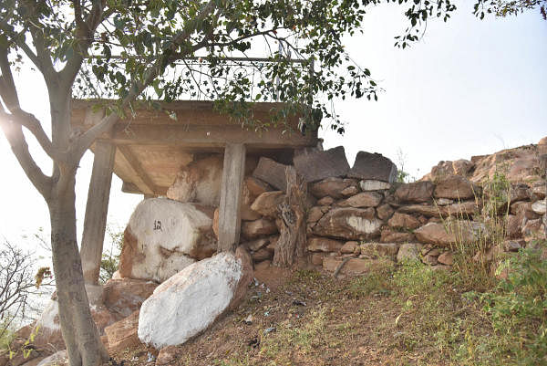 The place which was Muneswara temple under Jesus cross (Sylube) on Kapala hill in Bengaluru rural on Monday, January 13, 2020. ( DH Photo: Janardhan B K)
