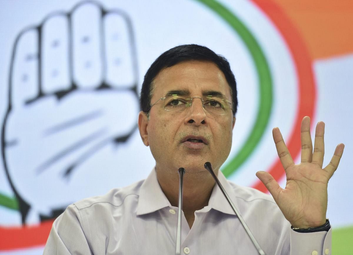Congress chief spokesman Randeep Singh Surjewala accused the government of flouting the Defence Procurement Procedure norms in allowing Adani Defence-Hindustan Shipyard Limited (Adani-HSL) to bid for the submarine project. (PTI Photo)