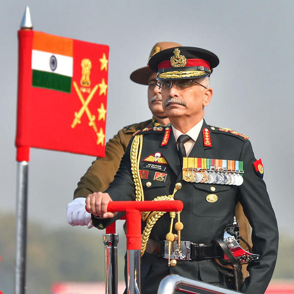  Army chief Manoj Mukund Naravane inspects the guard of honour during the Army Day Parade at Cariappa Ground, in New Delhi, Wednesday, Jan. 15, 2020. (PTI Photo)