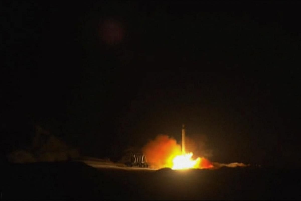 An image grab from footage obtained from the state-run Iran Press news agency on January 8, 2020 allegedly shows rockets launched from the Islamic republic against the US military base in Ein-al Asad in Iraq the prevous night. (Photo by AFP)
