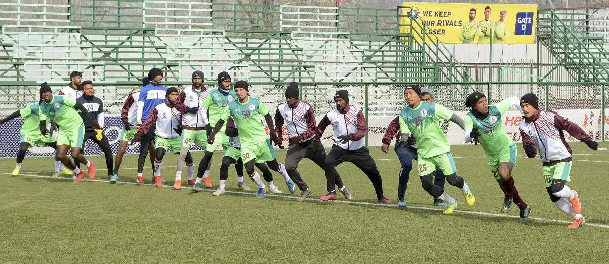 Mohun Bagan Football Club players in action during practise session ahead of their I-League match with Real Kashmir Football Club. PTI file photo