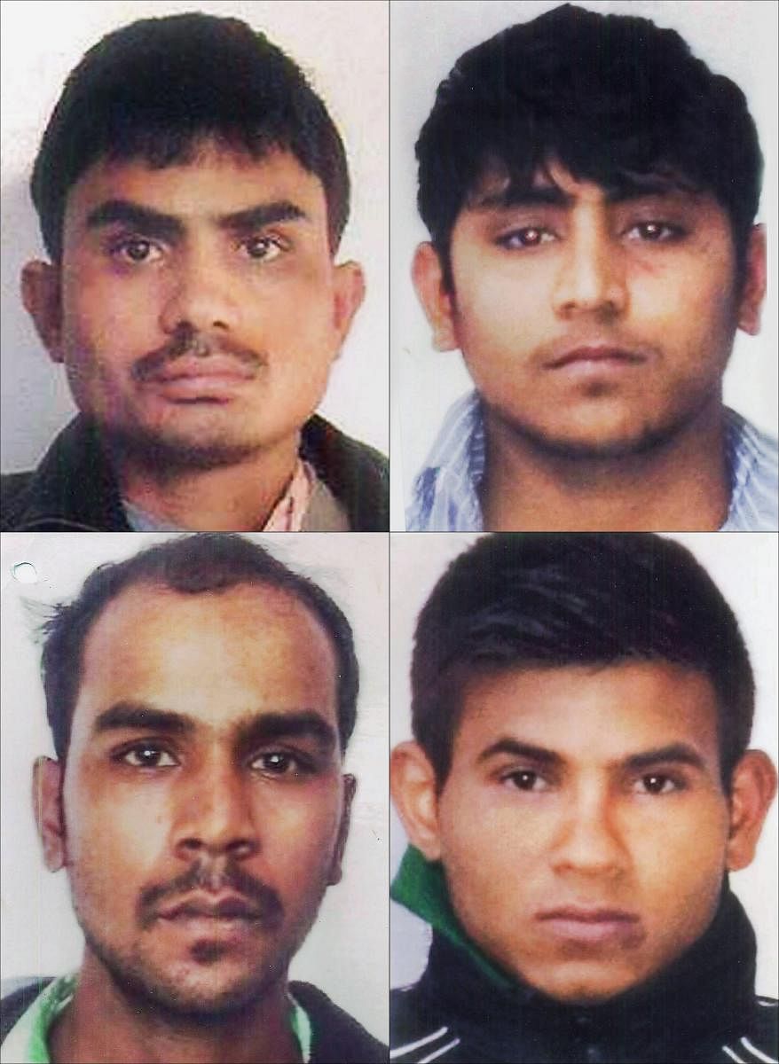 Nirbhaya gang rape case convicts, clockwise from top left, Akshay Thakur, Vinay Sharma, Pawan Gupta and Mukesh Singh. (PTI Photo)