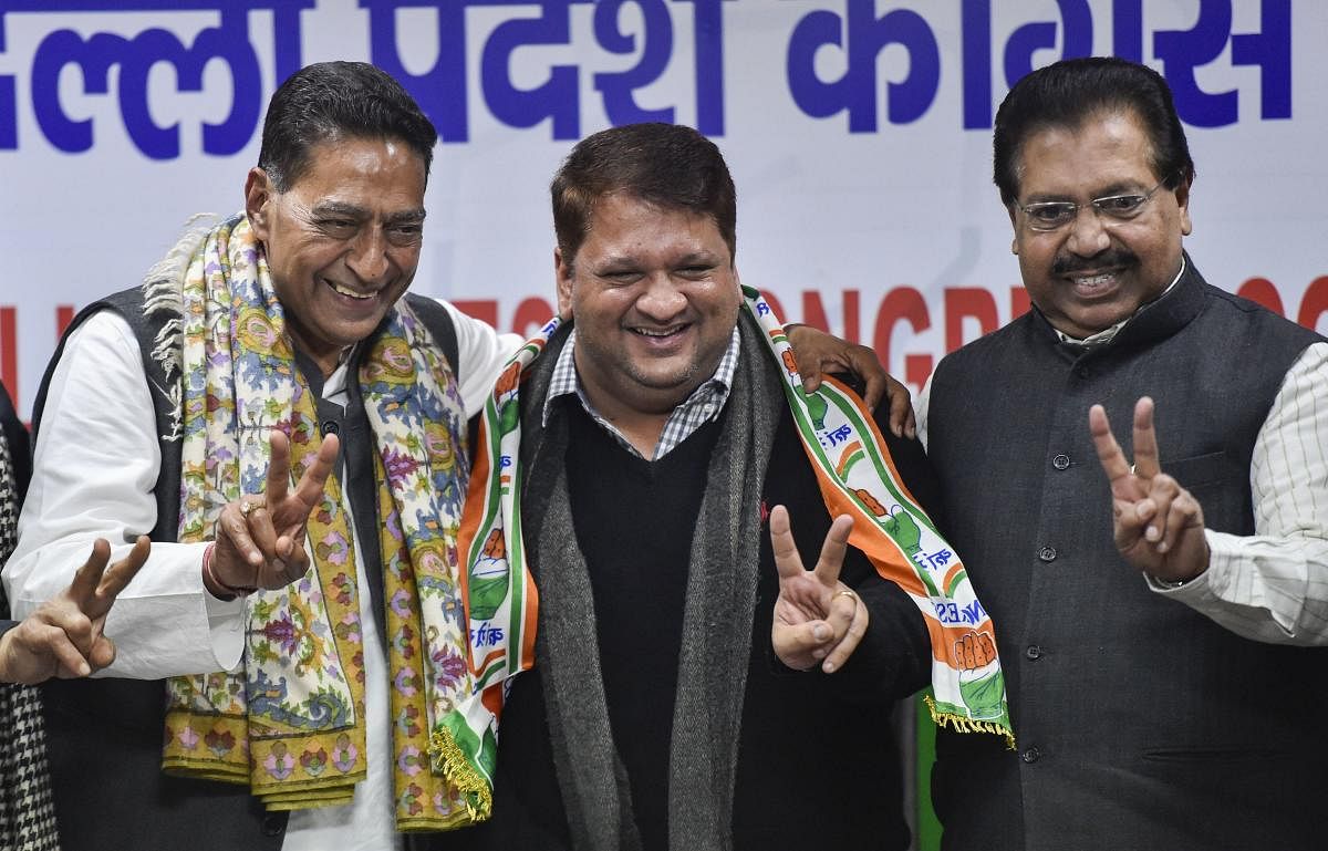 AAP MLA from Dwarka Adarsh Shastri joins Congress party (PTI Photo)