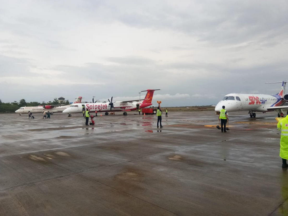 Aircrafts are parked on the tarmac at the Sambra airport in Belagavi, which has emerged as one of the five busiest airports countrywide under the UDAN scheme.