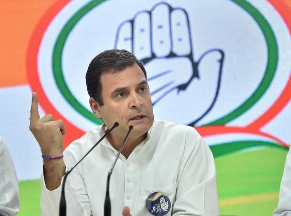 Congress President Rahul Gandhi addresses a press conference. (PTI Photo)