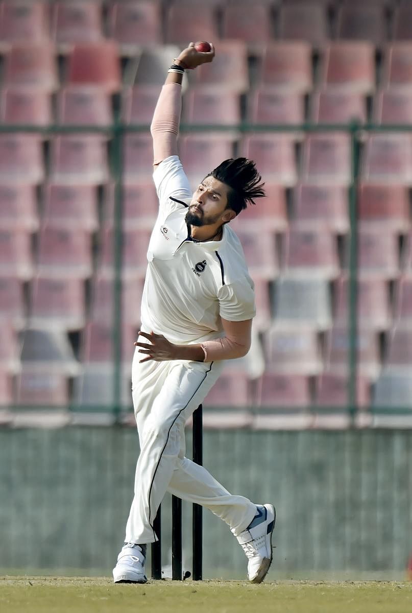 Delhi's bowler Ishant Sharma in action during the first day of their Ranji Trophy cricket match against Vidarbha, in New Delhi, Sunday, Jan. 19, 2020. (PTI Photo)