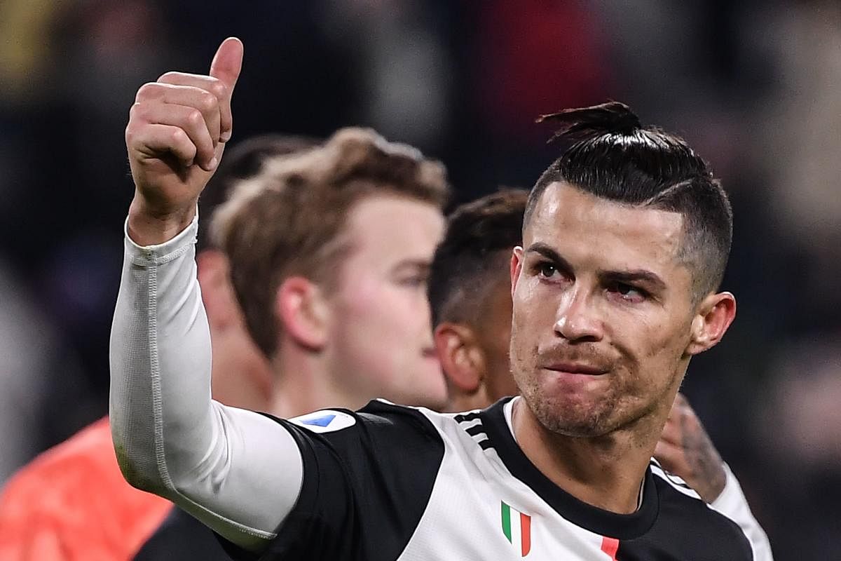 Juventus' Portuguese forward Cristiano Ronaldo acknowledges the public at the end of the Italian Serie A football match Juventus vs Parma on January 19, 2020 at the Juventus stadium in Turin. (AFP Photo)
