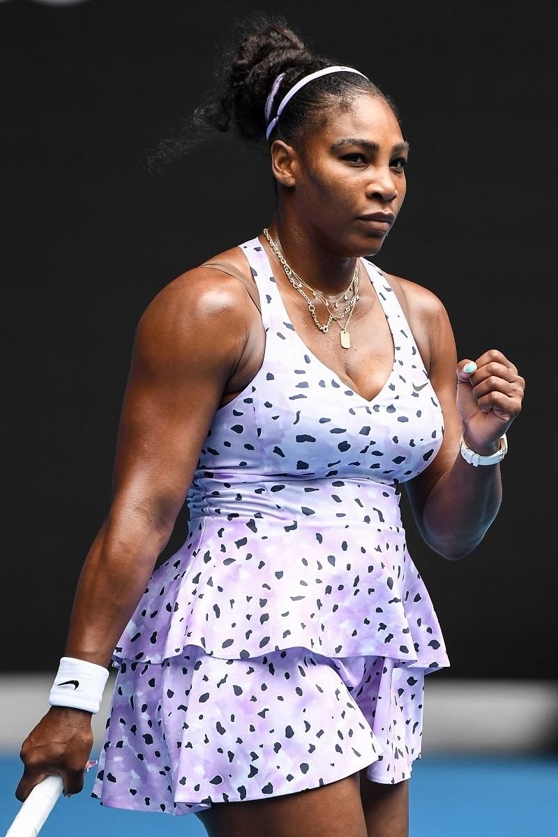 Serena Williams of the US celebrates victory against Russia's Anastasia Potapova during their women's singles match on day one of the Australian Open tennis tournament in Melbourne. (AFP PHOTO)