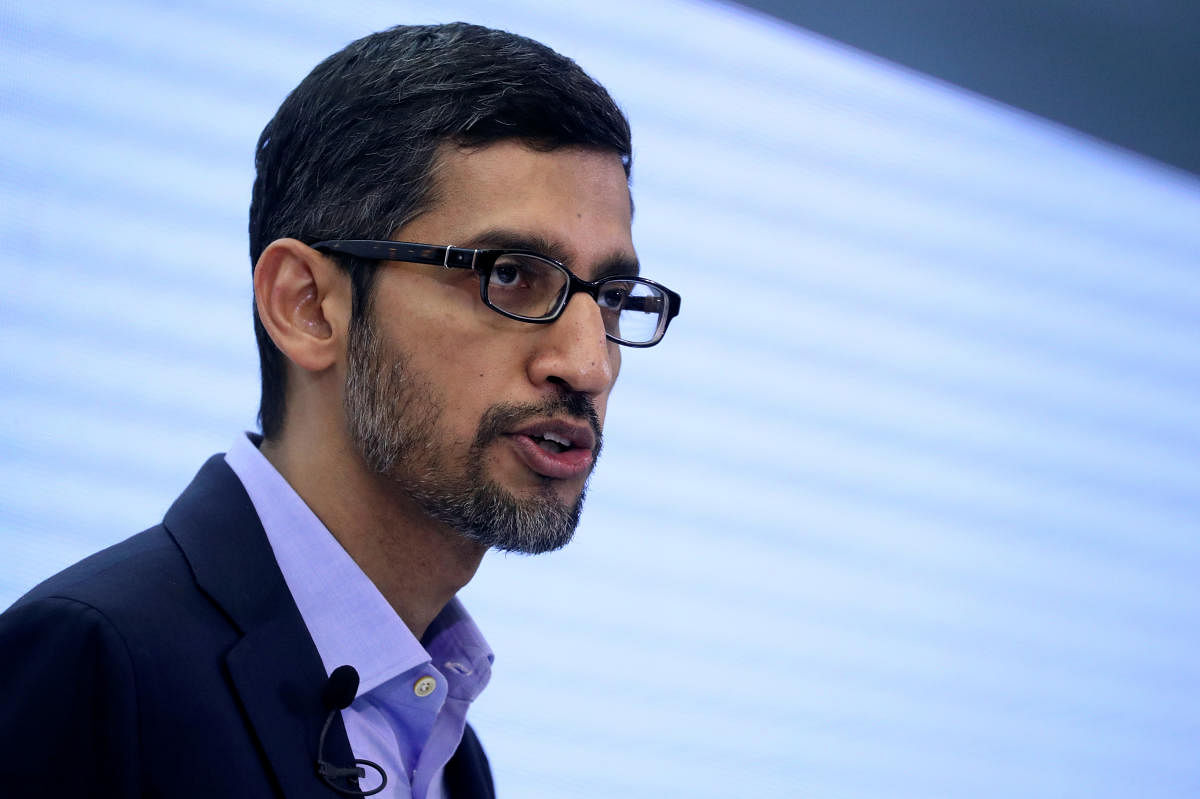 Sundar Pichai, CEO of Google and Alphabet, speaks on artificial intelligence during a Bruegel think tank conference in Brussels, Belgium January 20, 2020. (Reuters Photo)