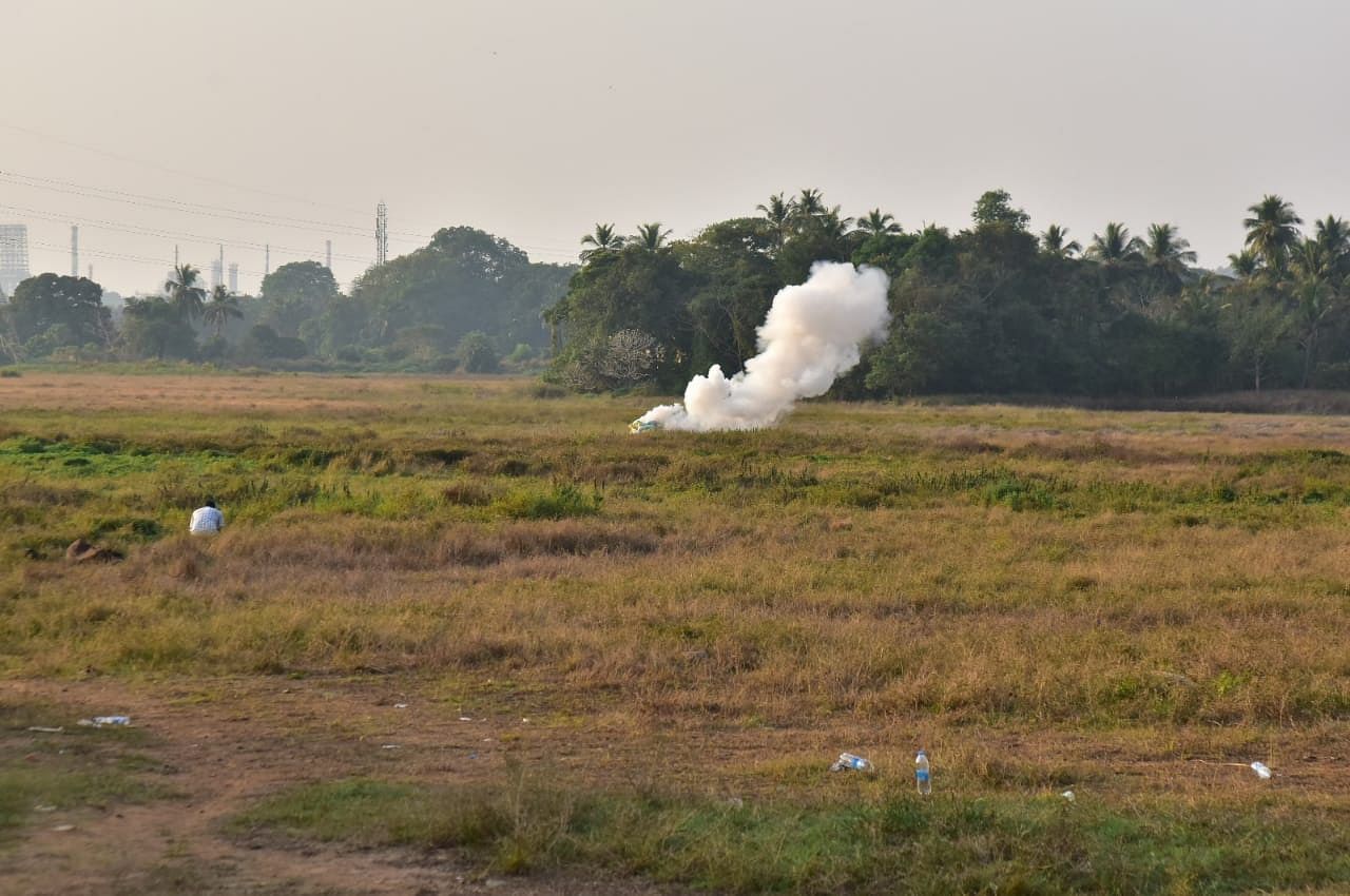 The suspected bomb being detonated at a ground in Kenjar