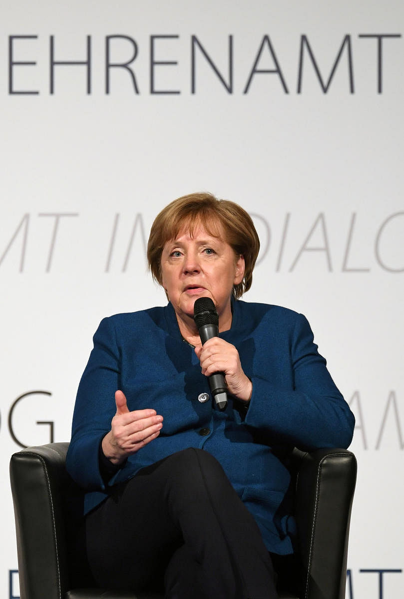 German Chancellor Angela Merkel speaks during an event for volunteers in Deggendorf, Germany January 20, 2020. (Reuters Photo)