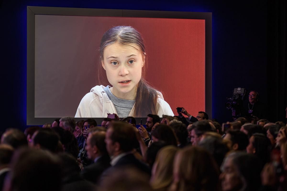 Swedish climate activist Greta Thunberg attends a session at the Congres center during the World Economic Forum (WEF) annual meeting in Davos, on January 21, 2020. (Photo by AFP)