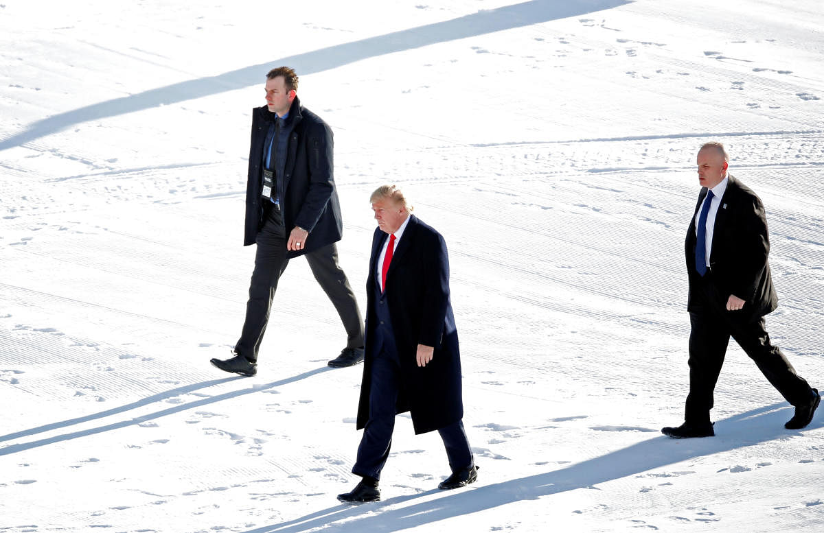 U.S. President Donald Trump walks out of the Marine One helicopter as he arrives for the 50th World Economic Forum (WEF) in Davos, Switzerland, January 21, 2020. (Reuters Photo)